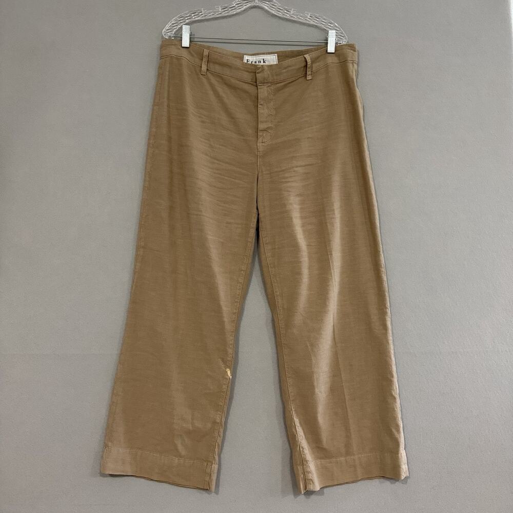 Frank & Eileen Wexford Wide Leg Pants Sz 12 Tan Cotton Flax Quiet Luxury Coastal